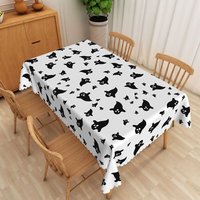 Aperturee White Halloween Rectangle Tablecloth with Cute Ghost Pattern, for Spooky and Fun Holiday Party Decorations, 52x70in (WxH)