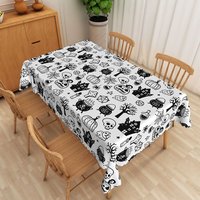 Aperturee White Halloween Rectangle Tablecloth with Bats and Spider Webs, for Modern and Spooky Party Decorations, 52x70in (WxH)