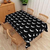 Aperturee Black Halloween Rectangle Tablecloth with Spooky Bat Pattern, for Gothic and Haunted House Party Table Decor, 52x70in (WxH)
