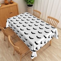 Aperturee White Halloween Rectangle Tablecloth with Spooky Bat Pattern, for Modern and Minimalist Holiday Party Decor, 52x70in (WxH)