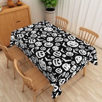 Aperturee Black Halloween Rectangle Tablecloth with Jack O' Lanterns and Bats, for Spooky Holiday Party Decorations, 52x70in (WxH)