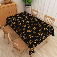Aperturee Black Halloween Rectangle Tablecloth with Spooky Jack O' Lantern Face, for Holiday Party and Dining Decor, 52x70in (WxH)