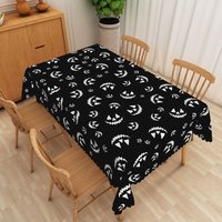 Aperturee Black and White Jack O' Lantern Halloween Rectangle Tablecloth, for Modern and Spooky Gothic Party Decor, 52x70in (WxH)
