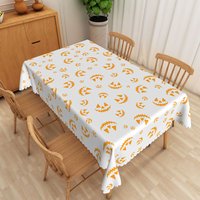 Aperturee White and Orange Jack O' Lantern Halloween Rectangle Tablecloth, for Fall Harvest and Spooky Party Decor, 52x70in (WxH)