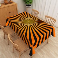 Aperturee Modern Halloween Rectangle Tablecloth with Orange and Black Stripes, for Festive and Spooky Party Decor, 52x70in (WxH)