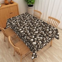 Aperturee Halloween Skull Rectangle Tablecloth in Brown and White, for Gothic and Spooky Pirate Themed Party Decor, 52x70in (WxH)