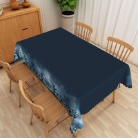 Aperturee Modern Blue and Black Rectangle Tablecloth with Faux Scalloped Edge, for Abstract and Contemporary Decor, 52x70in (WxH)