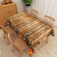Aperturee Brown Halloween Rectangle Tablecloth with Jack O' Lantern Pattern, for Rustic and Spooky Farmhouse Decor, 52x70in (WxH)