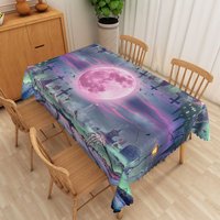 Aperturee Colorful Halloween Graveyard Rectangle Tablecloth, for Spooky and Artistic Haunted Cemetery Party Decor, 52x70in (WxH)