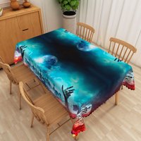 Aperturee Green and Red Zombie Pattern Rectangle Tablecloth, for Halloween and Walking Dead Themed Party Decor, 52x70in (WxH)