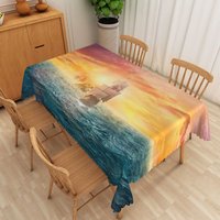 Aperturee Colorful Sunset Ocean Wave Rectangle Tablecloth, for Coastal Beach House and Summer Dining Decor, 52x70in (WxH)