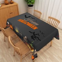 Aperturee Jack O' Lantern Happy Halloween Rectangle Tablecloth, for Spooky and Festive Holiday Party Decorations, 52x70in (WxH)