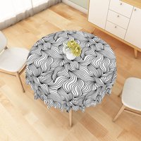 Aperturee Modern Green and White Geometric Round Tablecloth, for Contemporary and Minimalist Spring Dining Decor, Diameter 48inch