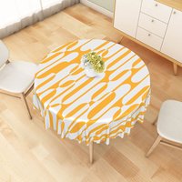Aperturee Modern Orange and White Abstract Pattern Round Tablecloth, for Contemporary and Vibrant Kitchen Decor, Diameter 48inch