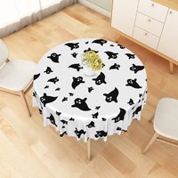 Aperturee White Halloween Round Tablecloth with Cute Ghost Pattern, for Fun and Spooky Kids Party Decorations, Diameter 48inch