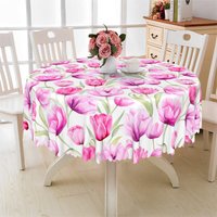 Aperturee Pink Tulip Floral Round Tablecloth, Spring Flower Pattern Prop