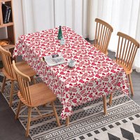 Aperturee Red Cupid and Heart Rectangle Tablecloth, Romantic Folk Art Silhouette, Valentine Wedding Party Dining Decor, Artistic Pattern Prop