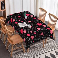 Aperturee Black and Pink Cupid Arrow Rectangle Tablecloth, Romantic Heart Love Pattern, Valentine Anniversary Dining Decor, Love Theme Backdrop