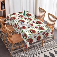 Aperturee White Skull and Red Rose Rectangle Tablecloth, Tattoo Style Floral Skeleton, Edgy Valentine Dining Decor, Tattoo Art Background