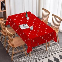Aperturee Red with White Scribble Heart Rectangle Tablecloth, Cute Minimalist Love Pattern, Valentine Anniversary Dining Decor, Red Texture Prop