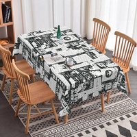 Aperturee Bold Headline Newspaper Rectangle Tablecloth, Black and White Press Print, Retro Media Kitchen Dining Decor, Journalism Photo Backdrop