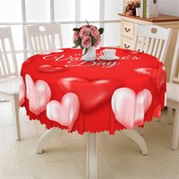 Aperturee Happy Valentines Day Red Heart Round Tablecloth, Holiday Text Theme Prop