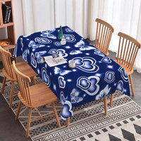 Aperturee Navy Blue Glowing Heart Butterfly Rectangle Tablecloth, Neon Light Effect Pattern, Modern Romantic Dining Decor, Blue Neon Background