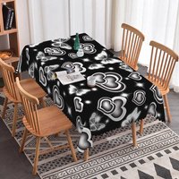 Aperturee Black and White Glowing Heart Butterfly Rectangle Tablecloth, High Contrast Neon Pattern, Modern Valentine Decor, Black Neon Prop