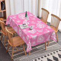 Aperturee Rose Pink Glowing Heart Butterfly Rectangle Tablecloth, Soft Pastel Neon Design, Romantic Kitchen Dining Decor, Soft Pink Studio Prop