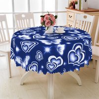 Aperturee Blue Neon Heart Butterfly Round Tablecloth, Deep Blue Neon Style Prop