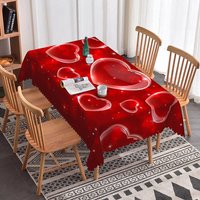 Aperturee Red 3D Bubble Heart Rectangle Tablecloth, Glossy Floating Love Pattern, Modern Romantic Party Decor, 3D Effect Backdrop