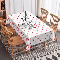 Aperturee Happy Valentines Day Text Rectangle Tablecloth, Red Hanging Heart Grid, Festive Holiday Dining Decor, Holiday Event Prop