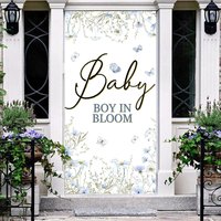 Aperturee Blue Floral Baby Boy In Bloom Gender Reveal Door Cover, 30x80 Inch, 28.48 USD, baby shower door covers, ZXML142A-A