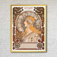 "Zodiaque or La Plume" by Alphonse Mucha on Framed Canvas, Acrylic, Canvas, Framed Prints or Print-only