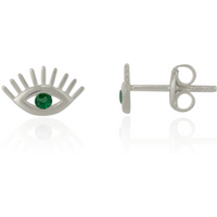 Emerald Color Eye Stud Earrings Sterling Silver