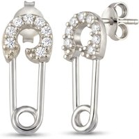 Sterling Silver Jewelled Mini Safety Pin Stud Earrings
