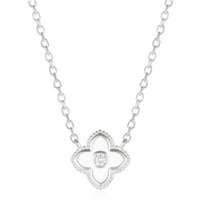 White Enamel Four Leaf Clover Necklace With Gemstone in Sterling Silver