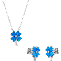 Blue Opal Four Leaf Clover Sterling Silver Necklace & Earring Set