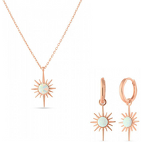 White Opal Northernstar Sterling Silver Pendant Necklace and Earrings Set