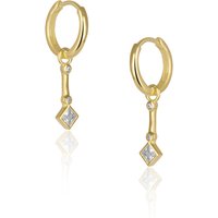 Sterling Silver Rhombus Drop Hoop Earrings
