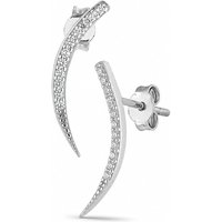 Spero London Women's Curved Crescent Sterling Silver Pave Stud Earrings
