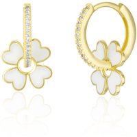 Sterling Silver Enamel Clover Earrings - White