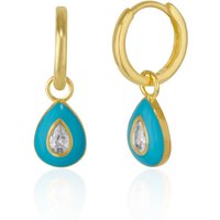Enamelled Jewelled Sterling Silver Drop Hoop Earrings