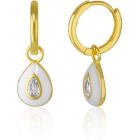 Enamelled Jewelled Sterling Silver Drop Hoop Earrings