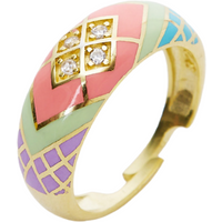 Enamel Pink Five Color Diamond Sterling Silver Dome Ring