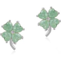 Spero London Women's Four Leaves Clover Sterling Silver Stud Earring - Green