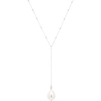 Sterling Silver Large Baroque Pearl Drop Beaded Chain Lariat Necklace
