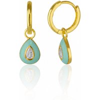 Enamelled Jewelled Sterling Silver Drop Hoop Earrings