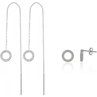 Circle Round One Drop One Stud Earrings Sterling Silver Set