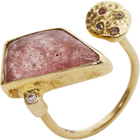Natural Double Rhombus Tourmaline Sterling Silver Gold Plated Ring